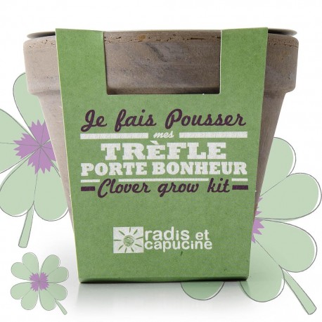 Pot Terre cuite Basalte 13cm Trèfle 4 feuilles